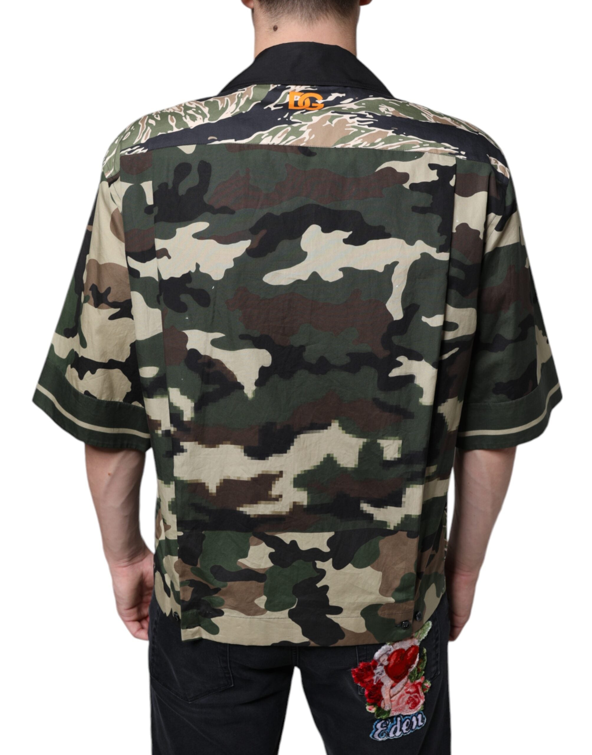 Dolce & Gabbana Multicolor Camouflage Button Down Men's Casual Shirt